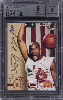 1996 Score Board Basketball Authentic Autographs Red #15 Kobe Bryant Signed Card (#330/390) - BGS MINT 9, BGS 8
